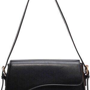 Trendy Y2K Vegan Leather Shoulder Bag with 2 Removable Straps - Black Elegance
